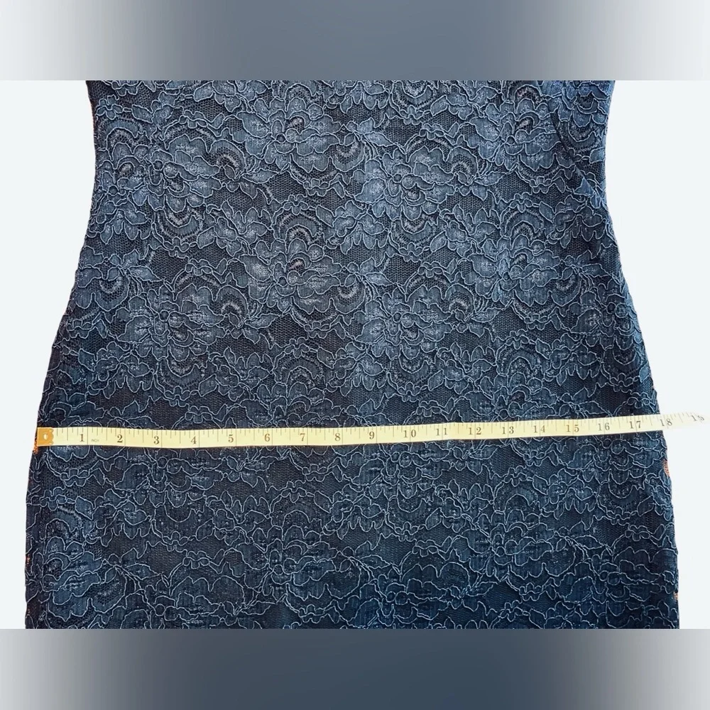 EUC LAUREN RALPH LAUREN Navy Lace Overlay Cap Sleeve Midi Sheath Dress Size 4 - Picture 13 of 14